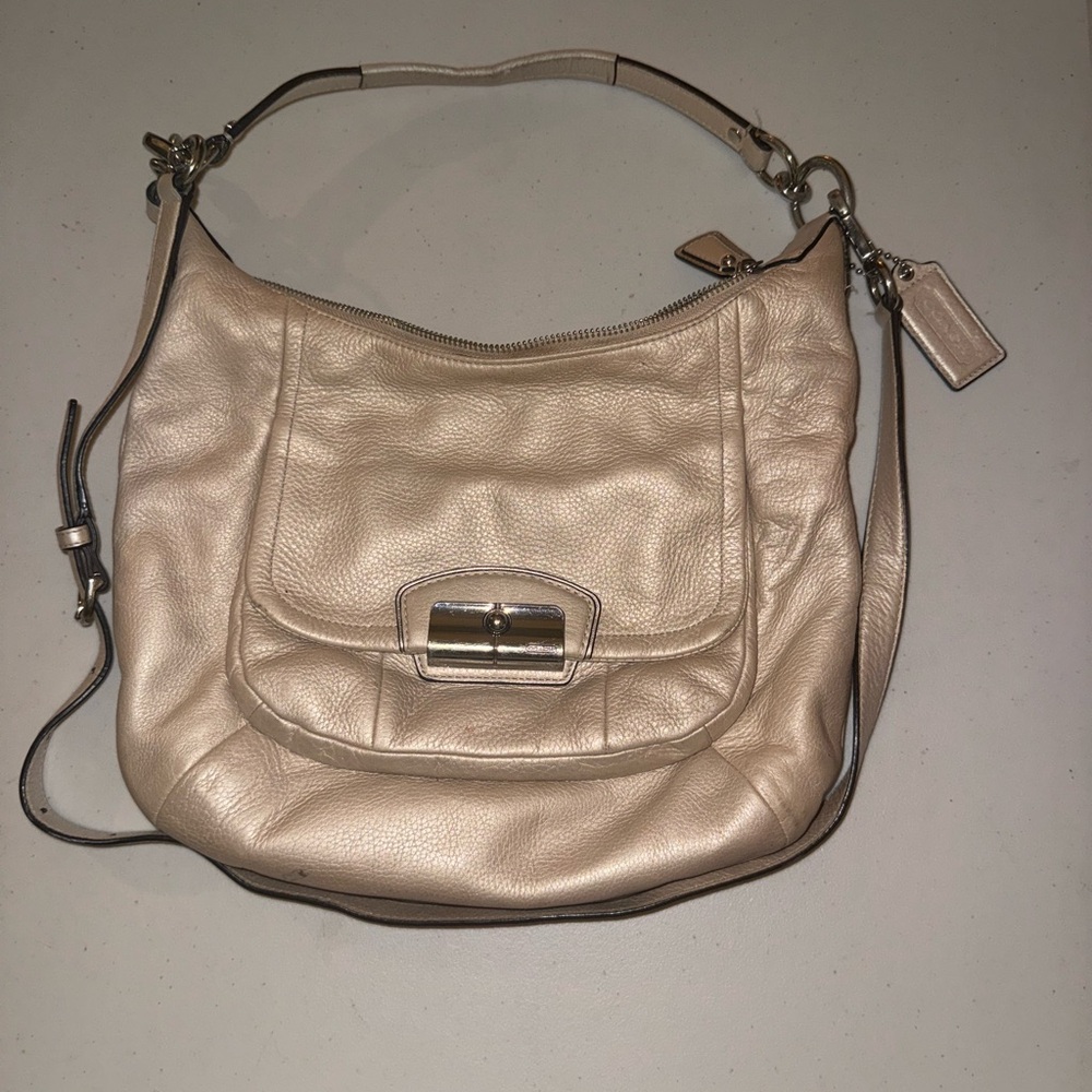 Coach Pebbled Leather Shoulder Bag in Light Beige